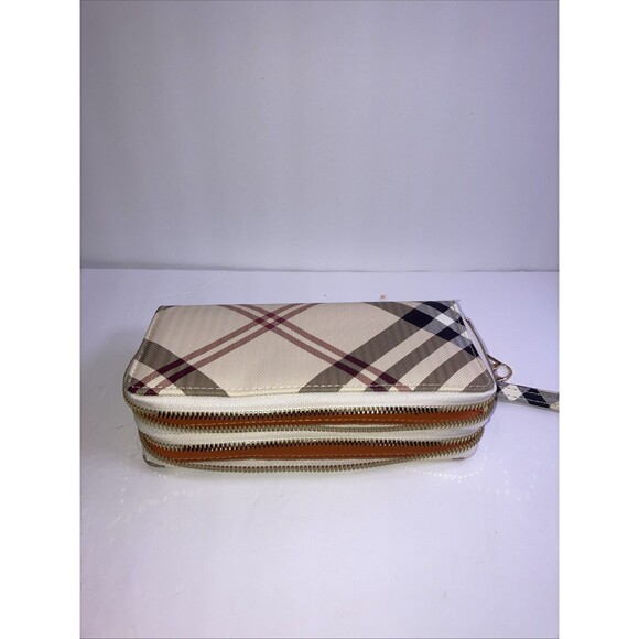 Plaid 2 Compartment Wristlet Beige Brown And Burgundy Plaid - Picture 2 of 5